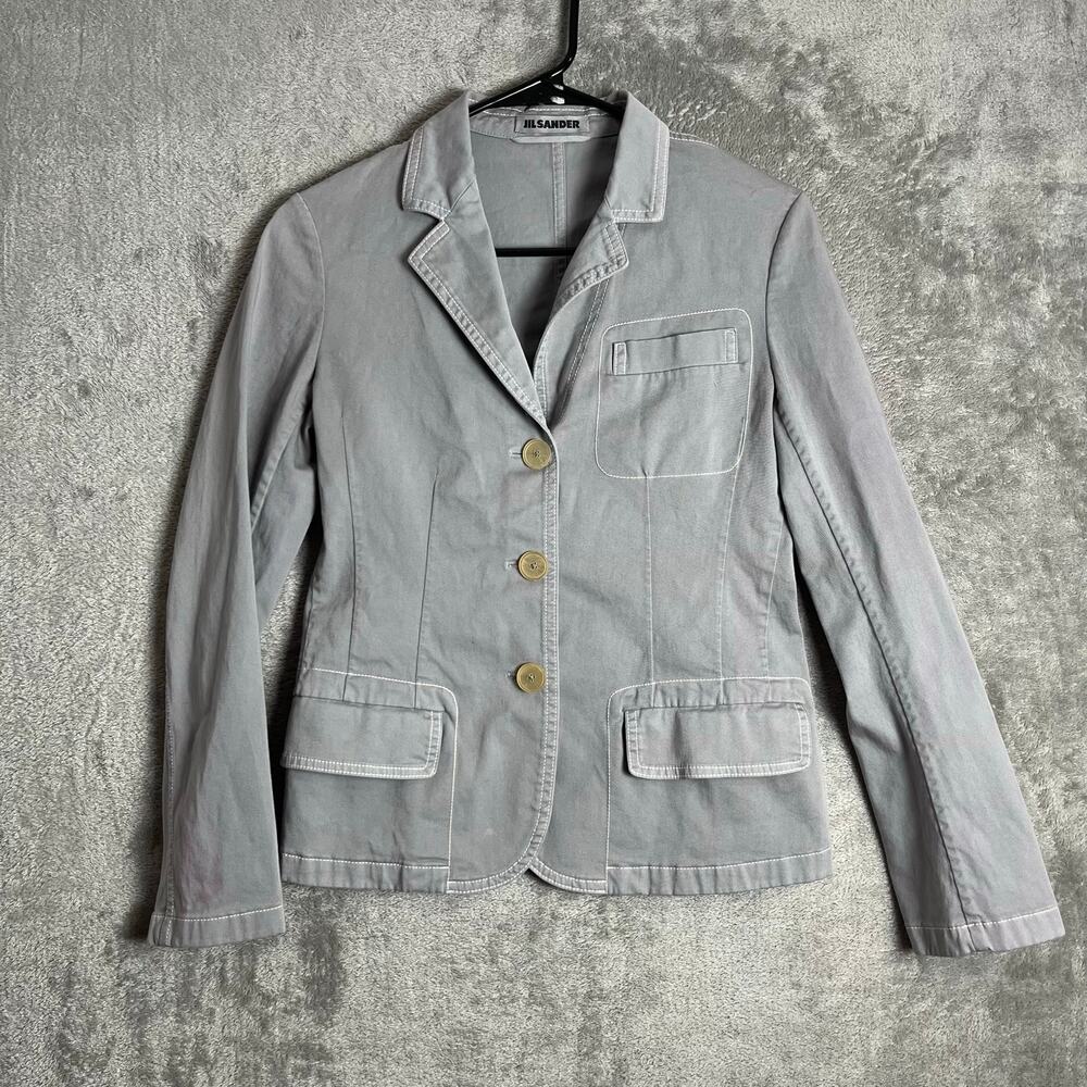 Jil Sander Gray Tailored Blazer Minimalist Designer Jacket Cotton Size 34 US‎ 4